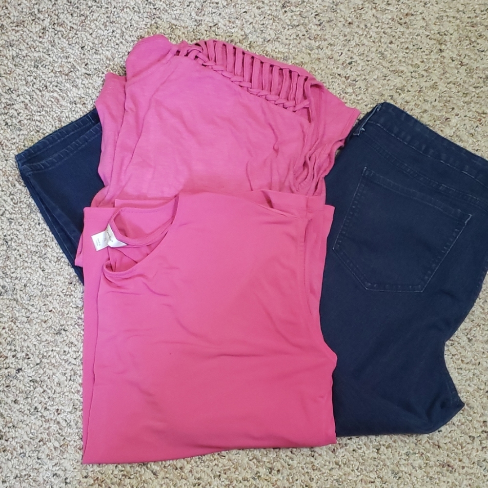 Pants with two pink shirts